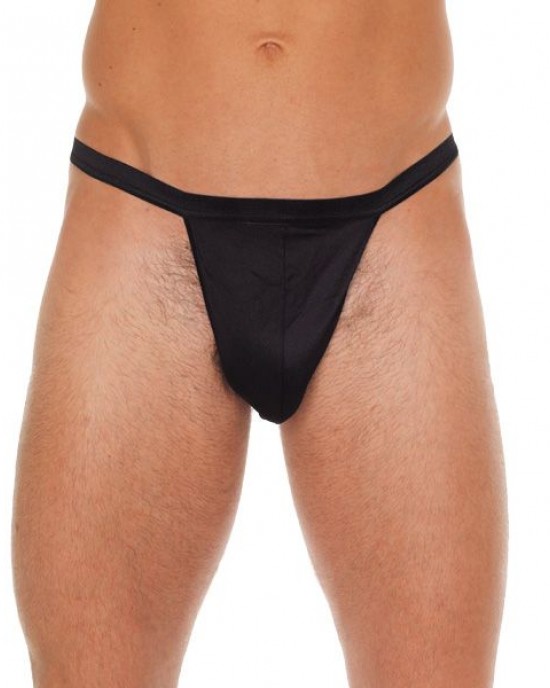 Mens Black Straight GString With Black Pouch