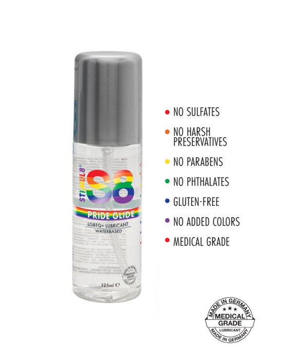S8 Pride Glide Water Based Lubricant 125ml