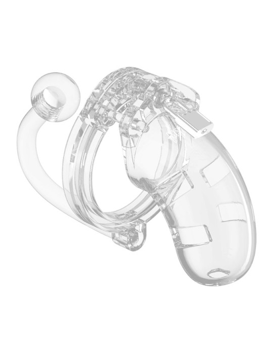 Man Cage 10  Male 3.5 Inch Clear Chastity Cage With Anal Plug
