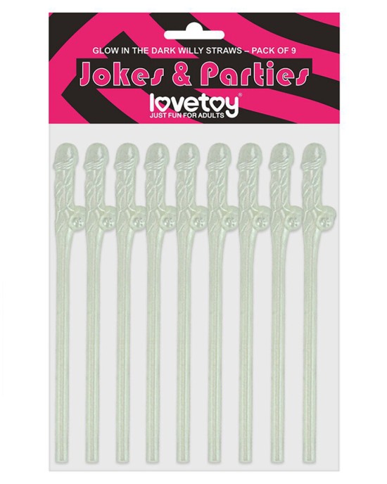 Lovetoy Pack Of 9 Willy Straws Glow In The Dark
