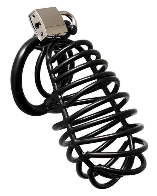 Black Metal Male Chastity Device With Padlock
