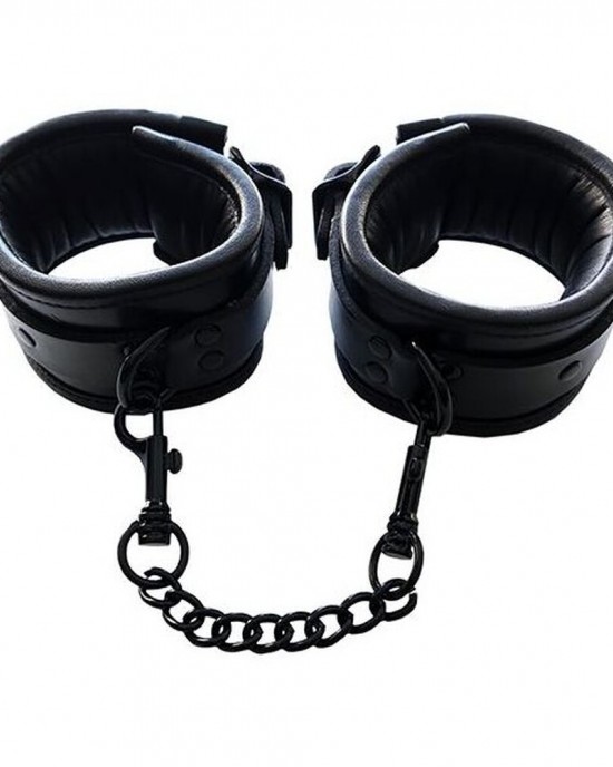 Rouge Padded Leather Ankle Cuffs Black